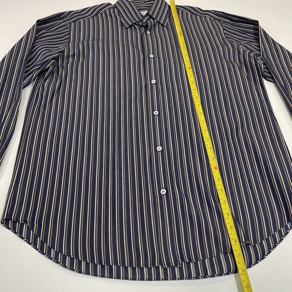 VTG Brioni Men’s Shirt Blue White Stripe Long Sleeve Dress Preppy Cotton Formal - Picture 3 of 7